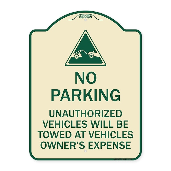 Unauthorized Vehicles Towed Owner Expense W/ Graphic Heavy-Gauge Alum, 18" L, 24" H, TG-1824-22775